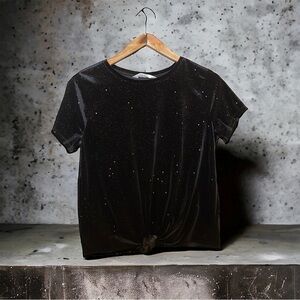 H&M Black Halloween Witch Velvet Star‎ Dot Rainbow Sparkles & Front Tie Crop Top